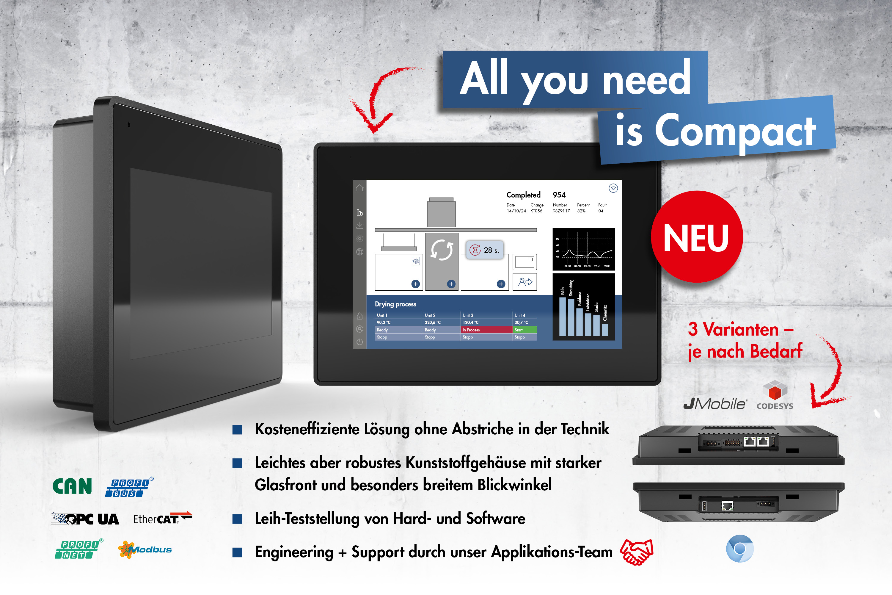 Kraus & Naimer Touch-Panel Compact, HMI, Maschinenpanel, günstig, Industriepanel, Bedienpanel, Engineering